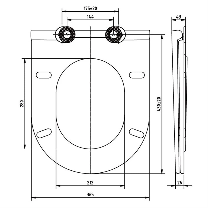 matt black toilet seat size